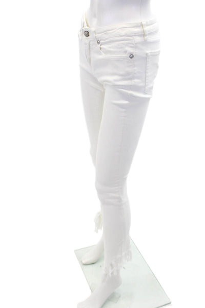 R13 Womens Denim Kate Skinny Long Mid Rise Fray Hem Zip Fly Jeans White Size 26