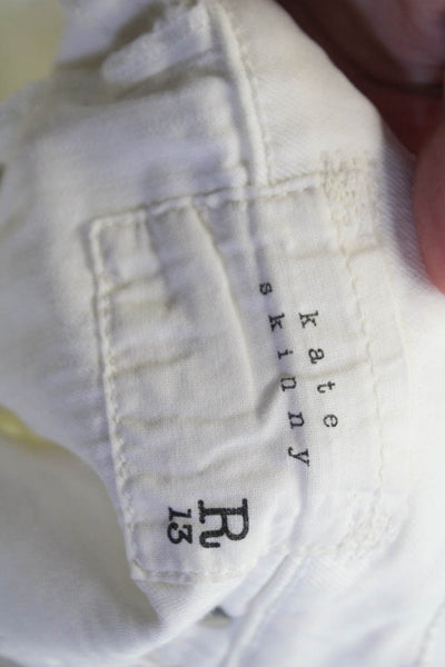 R13 Womens Denim Kate Skinny Long Mid Rise Fray Hem Zip Fly Jeans White Size 26