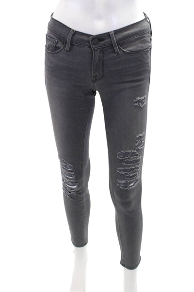 Frame Denim Womens Classic Rise Distressed Skinny Fit Zip Fly Jeans Gray Size 25