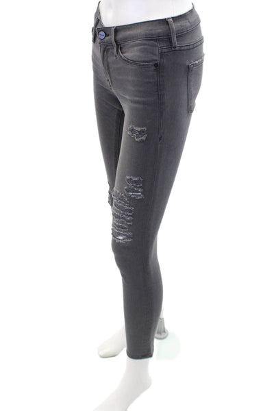 Frame Denim Womens Classic Rise Distressed Skinny Fit Zip Fly Jeans Gray Size 25