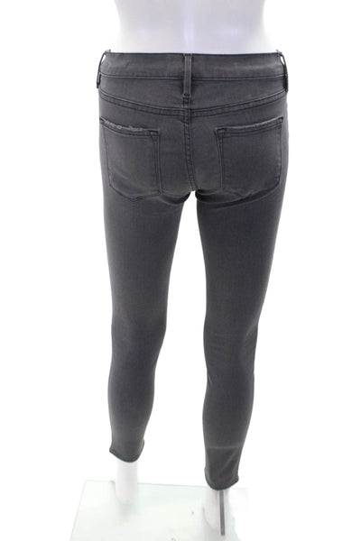 Frame Denim Womens Classic Rise Distressed Skinny Fit Zip Fly Jeans Gray Size 25