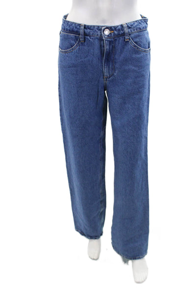 SPRWMN Womens Cotton Zip Button Low Rise Baggy Denim Jeans Blue Size EUR 26