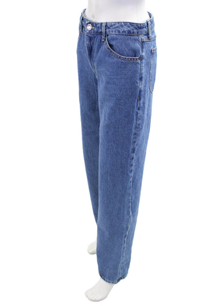 SPRWMN Womens Cotton Zip Button Low Rise Baggy Denim Jeans Blue Size EUR 26