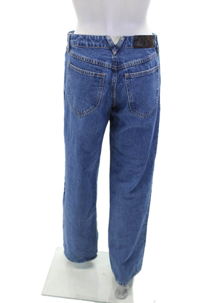 SPRWMN Womens Cotton Zip Button Low Rise Baggy Denim Jeans Blue Size EUR 26