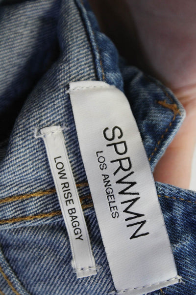 SPRWMN Womens Cotton Zip Button Low Rise Baggy Denim Jeans Blue Size EUR 26