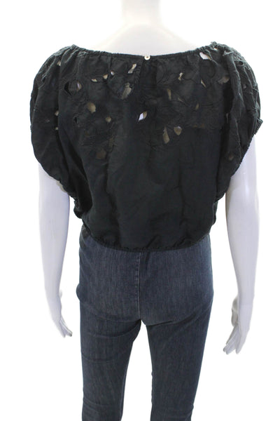 Unsubscribed Womens Short Sleeve Scoop Neck Blouse Top Black Size XS