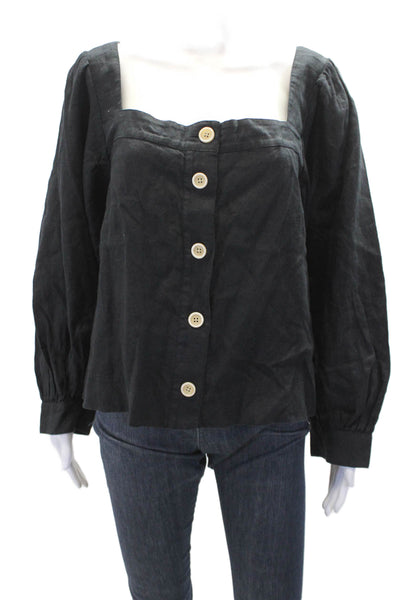 J Crew Womens Square Neck Long Sleeve Button Down Top Black Size XL