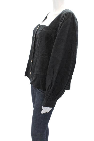 J Crew Womens Square Neck Long Sleeve Button Down Top Black Size XL
