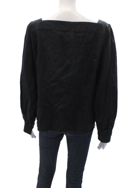 J Crew Womens Square Neck Long Sleeve Button Down Top Black Size XL