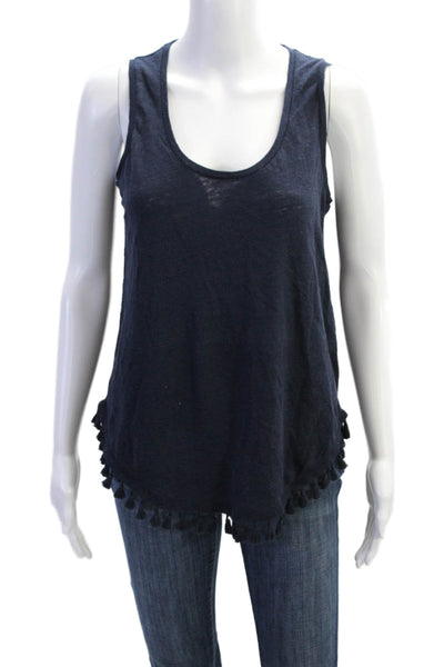 J Crew Womens Linen Sleeveless Tasseled Tank Top Blue Size S
