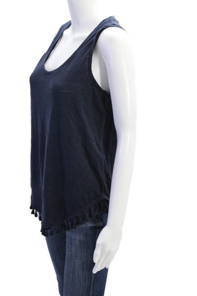 J Crew Womens Linen Sleeveless Tasseled Tank Top Blue Size S
