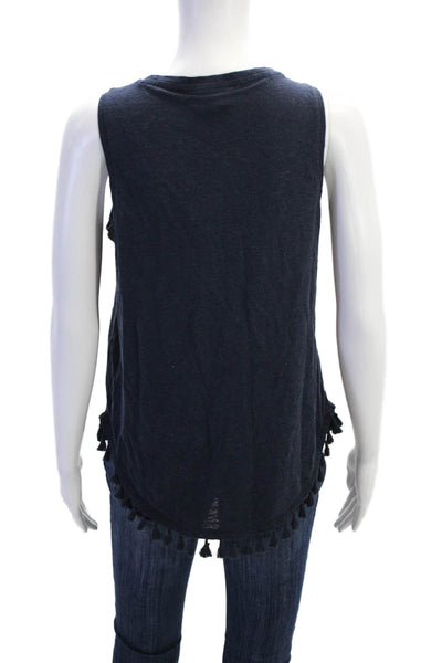 J Crew Womens Linen Sleeveless Tasseled Tank Top Blue Size S
