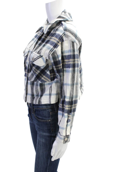 Zara Womens Cotton Plaid Cropped Button-Down Shirt White Size XS