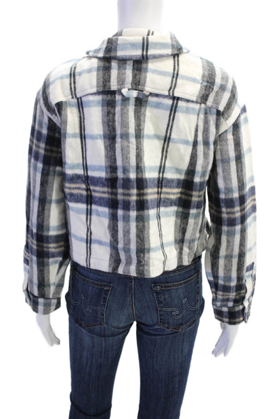 Zara Womens Cotton Plaid Cropped Button-Down Shirt White Size XS