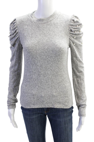 Zara Womens Pearl Detail Long Sleeve Pullover Knit Sweater Gray Size S