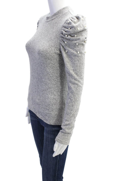Zara Womens Pearl Detail Long Sleeve Pullover Knit Sweater Gray Size S