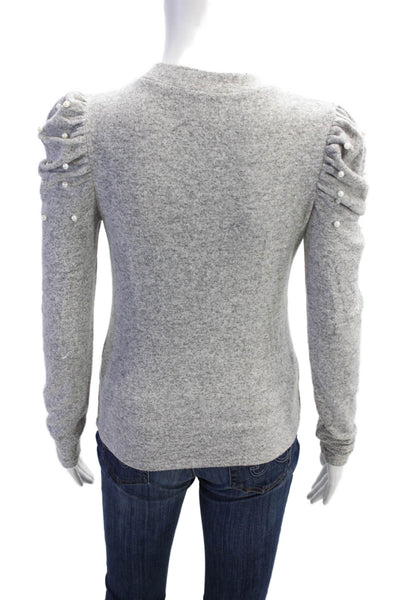 Zara Womens Pearl Detail Long Sleeve Pullover Knit Sweater Gray Size S