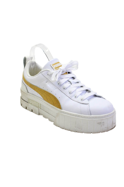 Puma Womens Lace Up Logo Platform Low Top Sneakers White Leather Size 9.5