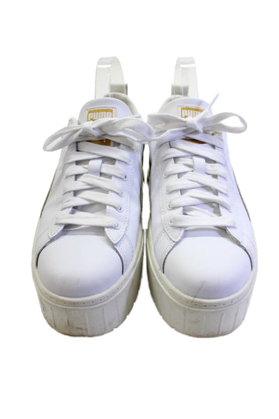 Puma Womens Lace Up Logo Platform Low Top Sneakers White Leather Size 9.5