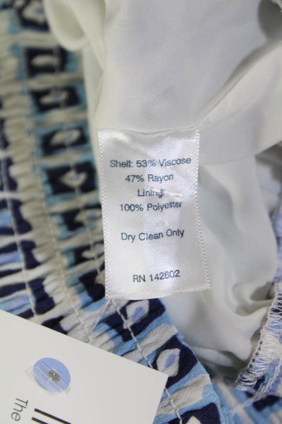 Sail To Sable Womens Square Pegs Print Blouse White Blue Size Extra Large
