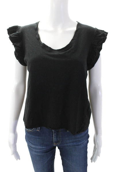 G. Womens Linen Ruffled Trim Detail Sleeveless Blouse Solid Black Size M