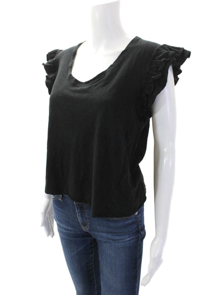 G. Womens Linen Ruffled Trim Detail Sleeveless Blouse Solid Black Size M