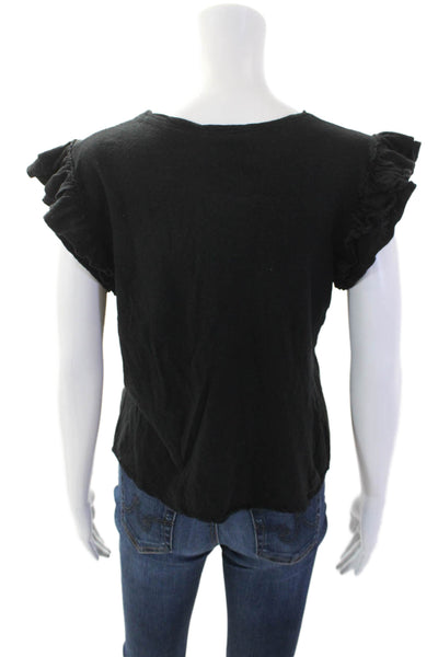 G. Womens Linen Ruffled Trim Detail Sleeveless Blouse Solid Black Size M