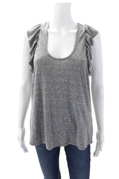 Current/Elliott Womens Ruffled Trim Detail Racerback Tank Top Gray Size 1
