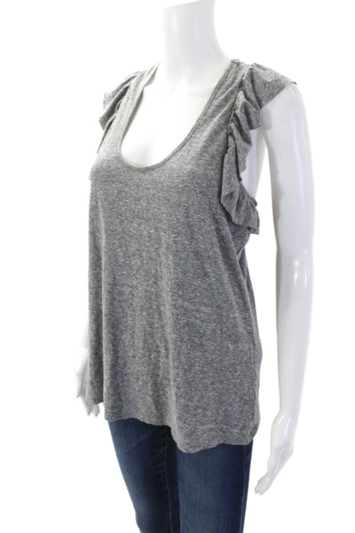 Current/Elliott Womens Ruffled Trim Detail Racerback Tank Top Gray Size 1