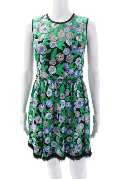 Shoshanna Midnight Womens Embroidered Floral Sleeveless Dress Green Size 0