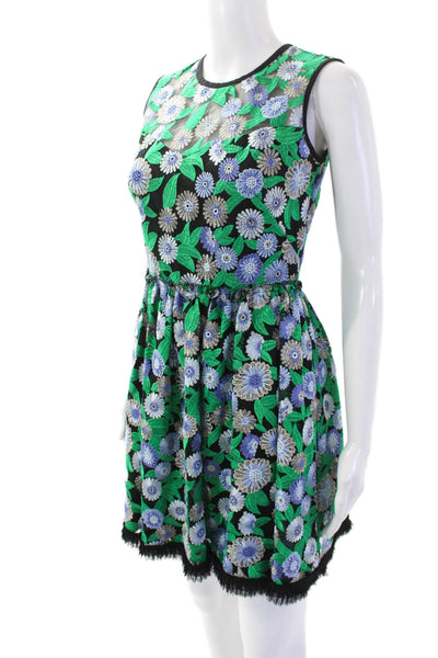 Shoshanna Midnight Womens Embroidered Floral Sleeveless Dress Green Size 0