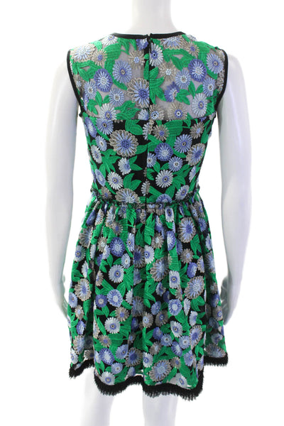 Shoshanna Midnight Womens Embroidered Floral Sleeveless Dress Green Size 0
