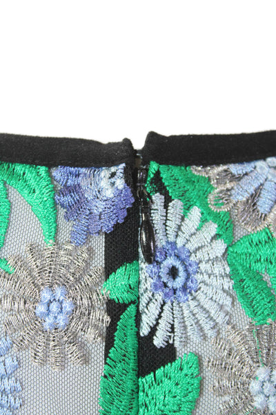 Shoshanna Midnight Womens Embroidered Floral Sleeveless Dress Green Size 0
