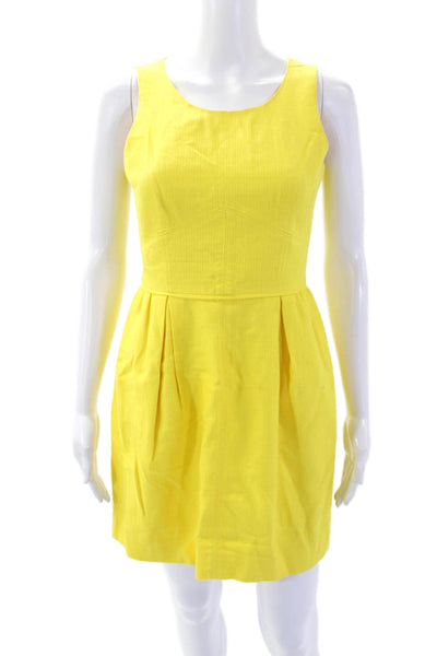 J Crew Womens Cotton Blend Round Neck Zip Up Sleeveless Dress Yellow Size 0
