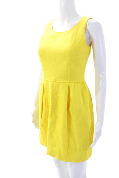 J Crew Womens Cotton Blend Round Neck Zip Up Sleeveless Dress Yellow Size 0