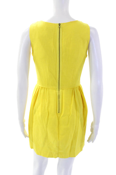 J Crew Womens Cotton Blend Round Neck Zip Up Sleeveless Dress Yellow Size 0