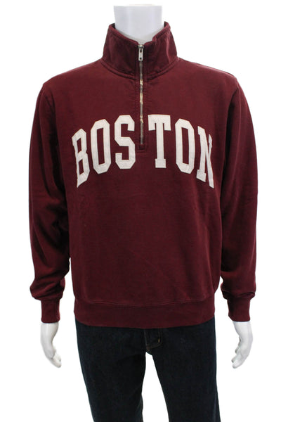 John Galt Mens Half Zipper Turtleneck Sweater Red Cotton Size Small
