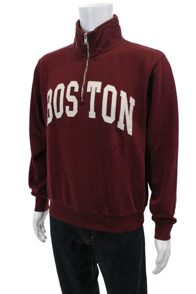 John Galt Mens Half Zipper Turtleneck Sweater Red Cotton Size Small