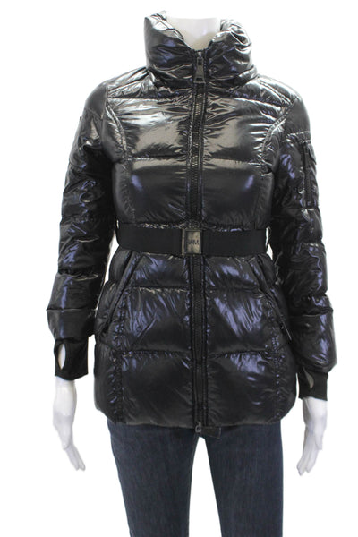 SAM. Womens Mock Neck Long Sleeve Puffer Full Zip Up Jacket Black One Size