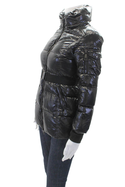 SAM. Womens Mock Neck Long Sleeve Puffer Full Zip Up Jacket Black One Size