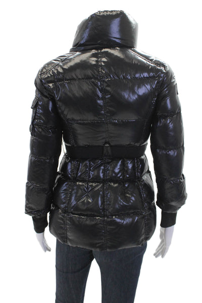 SAM. Womens Mock Neck Long Sleeve Puffer Full Zip Up Jacket Black One Size