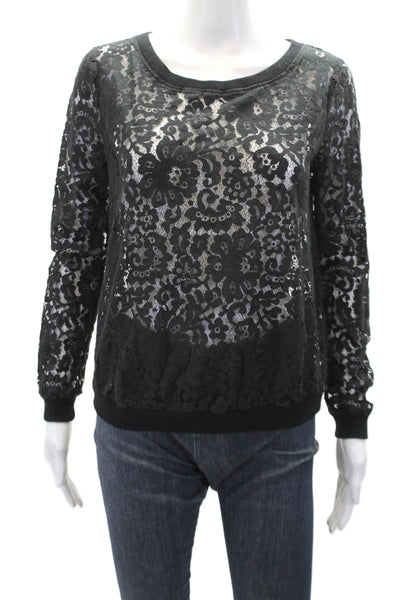 Joie Womens Long Sleeve Floral Lace Crewneck Top Black Size S