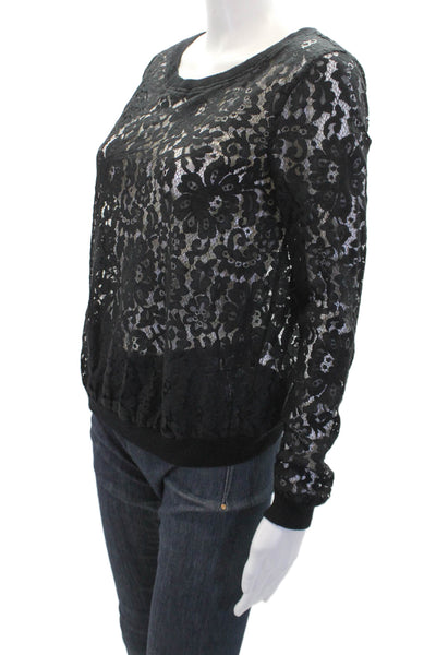 Joie Womens Long Sleeve Floral Lace Crewneck Top Black Size S