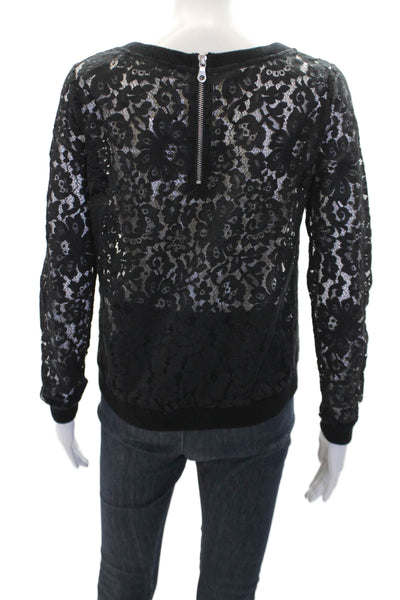 Joie Womens Long Sleeve Floral Lace Crewneck Top Black Size S