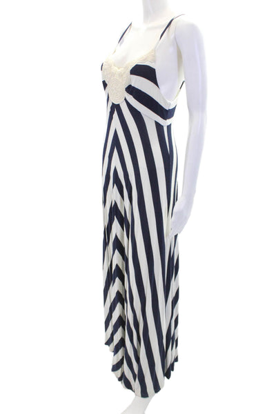 Ella Moss Lace Trim V Neck Striped Maxi Sundress Blue Size M
