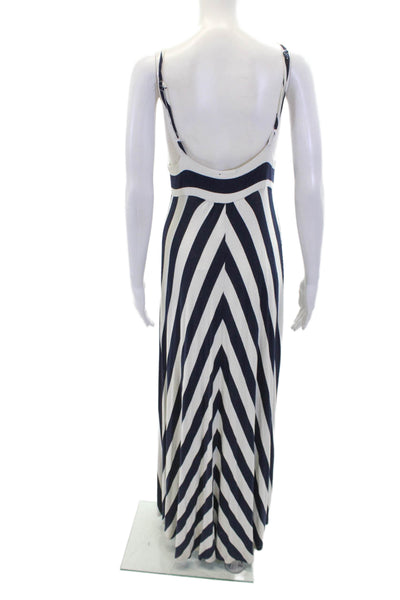 Ella Moss Lace Trim V Neck Striped Maxi Sundress Blue Size M