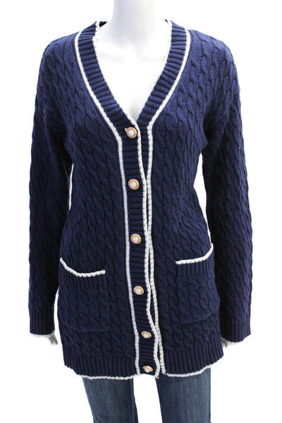 Lovers + Friends Womens Cotton Blend Cardigan Sweater Navy Size S