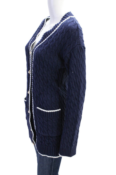 Lovers + Friends Womens Cotton Blend Cardigan Sweater Navy Size S