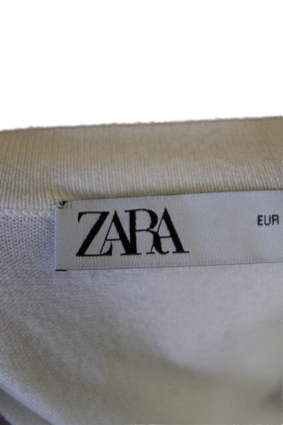 Zara Womens Long Sleeve Knit Crewneck Top White Size S
