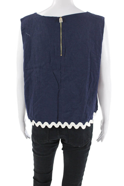 STS Sail To Sable Womens Linen Scallop Hem Sleeveless Zip Back Top Navy Size XL